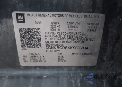 2019 Chevrolet Blazer z USA, uszkodzony, nr VIN 3GNKBGRSXKS686034